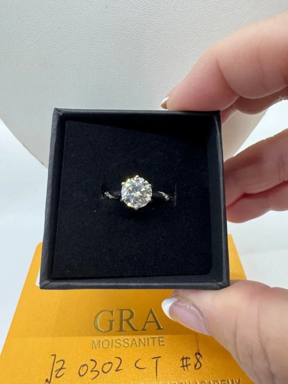 GRA Certified Moissanite 2Ct Ring Size 8 Solitaire 925 Stamped Sterling Silver B